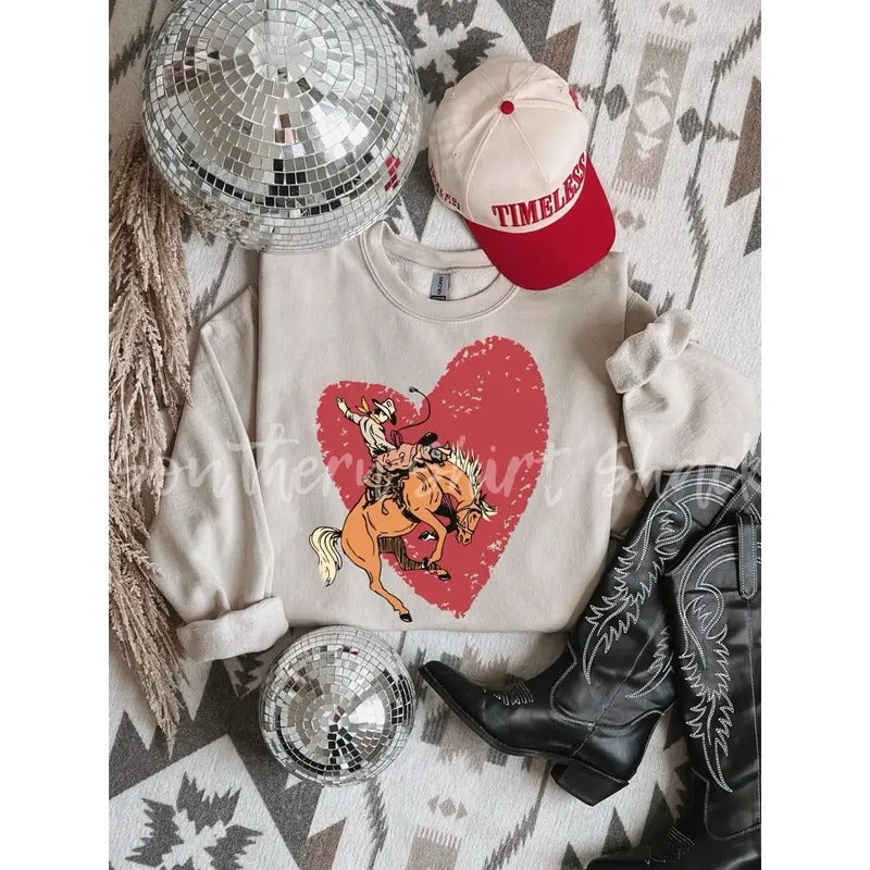 Cowboy Bronc Valentines Day Sweatshirt ~ Sand Shirt Hoodie | PrintMintTees.com