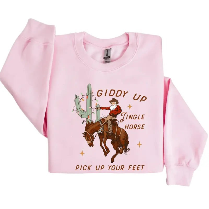 Cowboy Christmas Sweater, Giddy Up Jingle Horse Pick Up Your Feet, Howdy Country Christmas Horse, Cowgirl Shirt Hoodie...