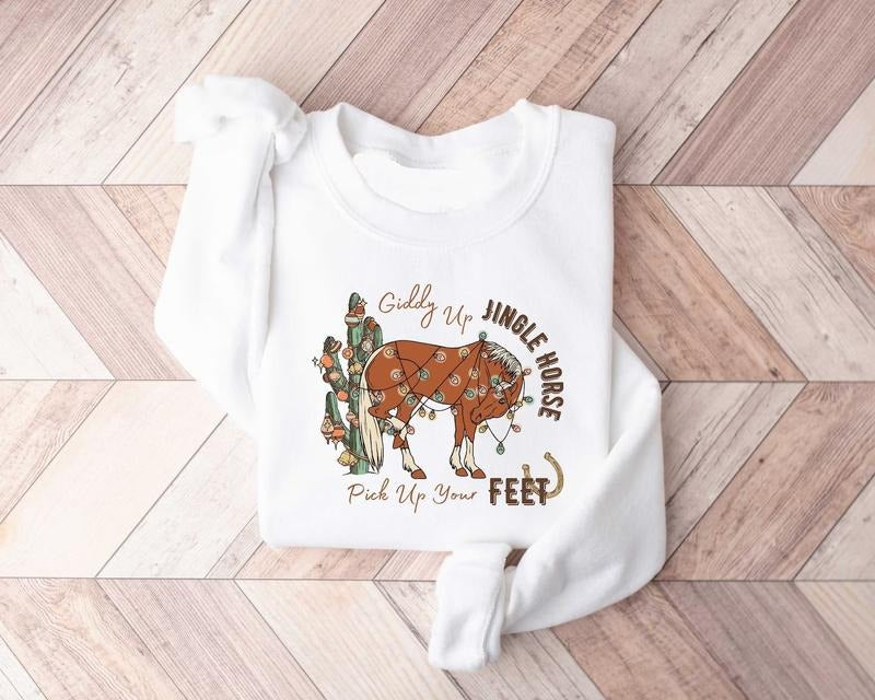 Cowboy Christmas Sweater, Howdy Country Christmas Horse Hoodie, Christmas Sweatshirt Cotton Menswear Shirt