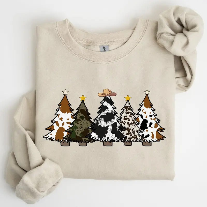 Cowboy Trees Winter Snow Santa Crew Neck T-Shirts, Hoodie, Sweatshirt