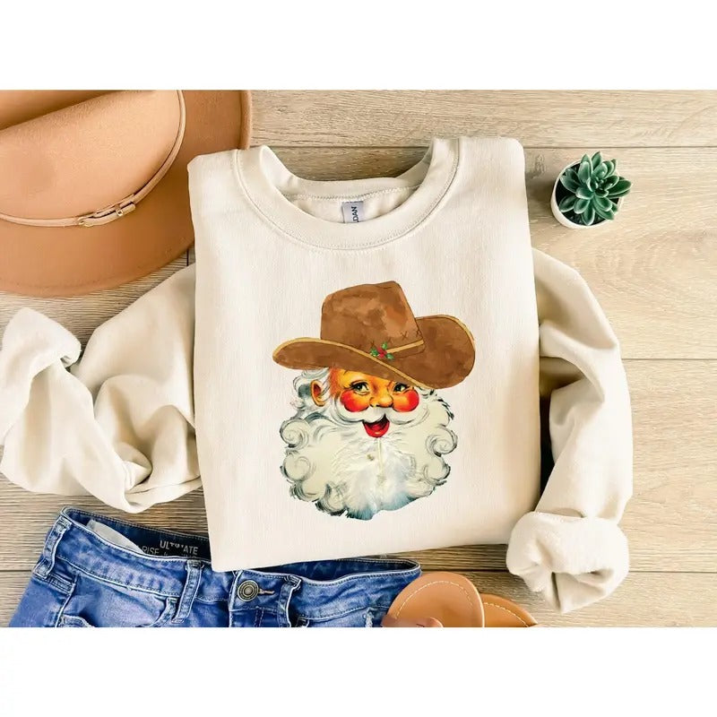 Cowboy Vintage Santa Sweatshirt,Christmas Sweatshirt, Funny Vintage Santa Shirt,Christmas Sweatshirt for Woman,Vintage...