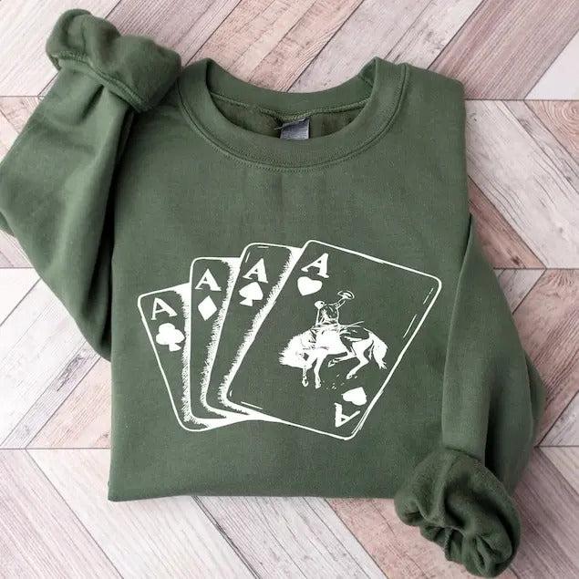 Cowboy Western Sweatshirt, Playing Card Sweatshirt, Card Hoodie, Country Sweatshirt Menswear Sweaters Shirt
