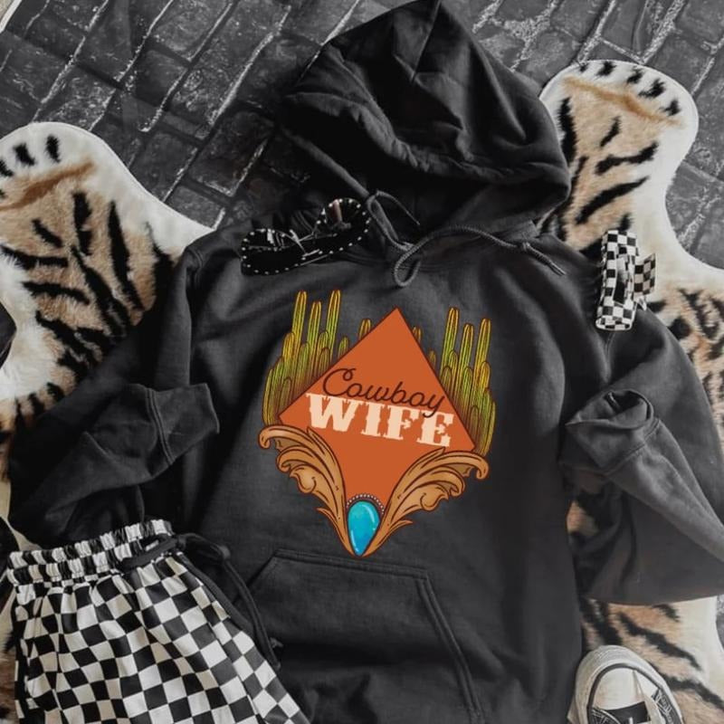 Cowboy Wife Hoodie, graphic tees women, western outfits women, western tops clothing, rodeo cowgirl outfits women,...