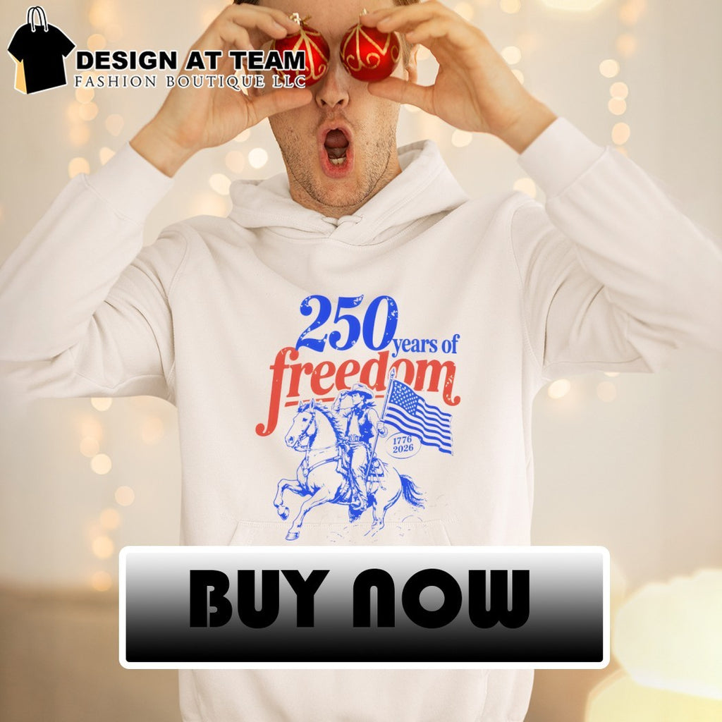 Cowboy riding horse holding American flag 250 Years of Freedom 1776 2026 shirt