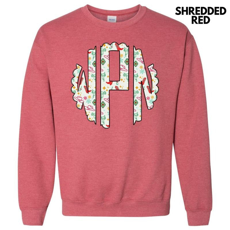Cowgirl Christmas Monogram Sweatshirt 'NLB' T-Shirts, Hoodie | PrintMintTees.com
