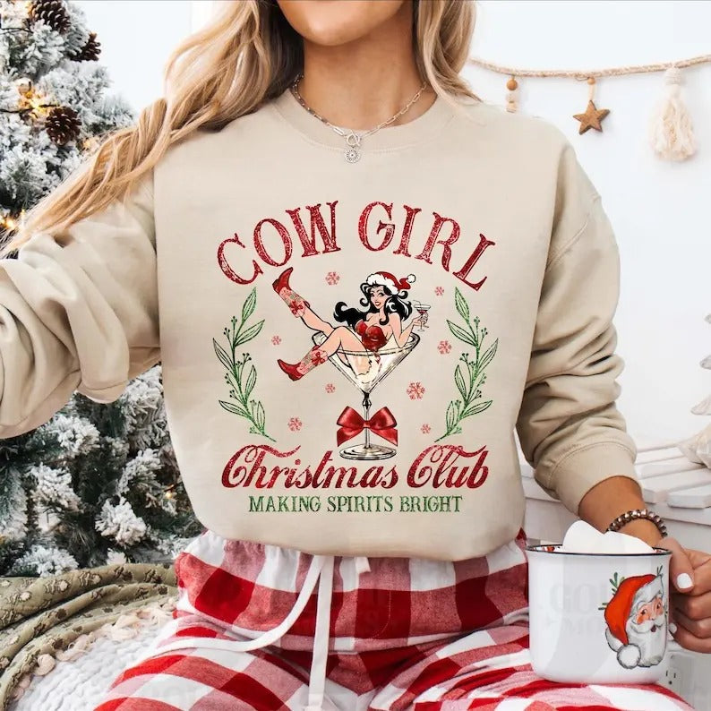 Cowgirl Christmas Sweatshirt, Glitter Christmas Western Shirt, Girly Christmas, Funny Christmas Shirt, Making Spirit...