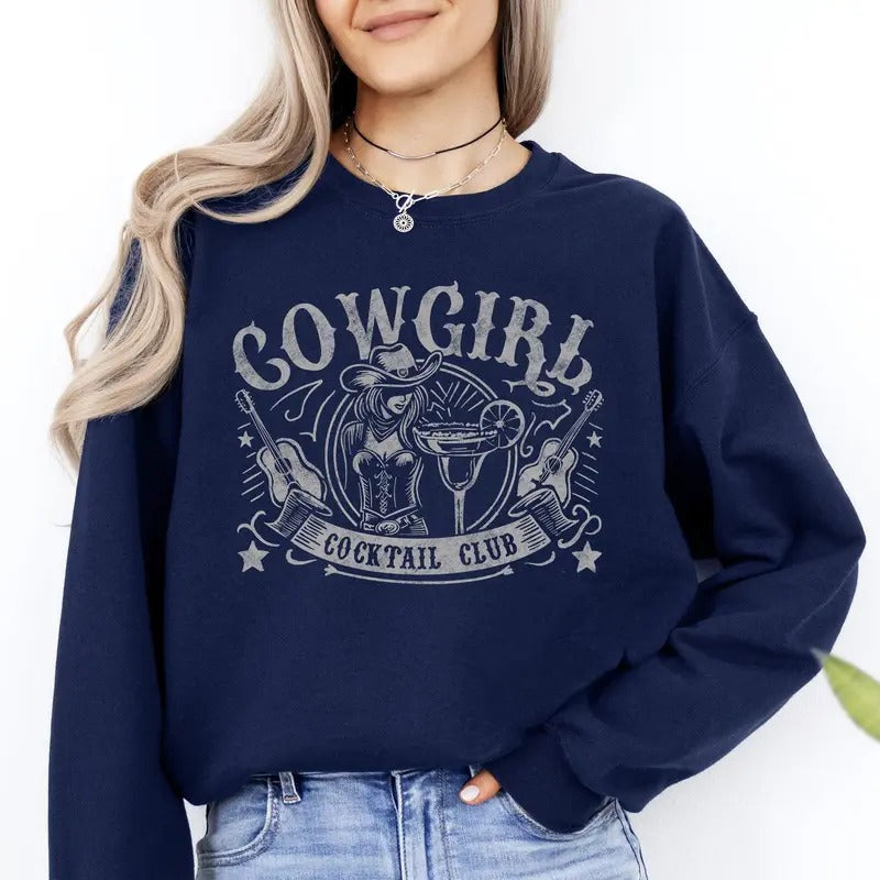 Cowgirl Cocktail Club Western Country Crew Neck Shirt Hoodie Sweatshirt