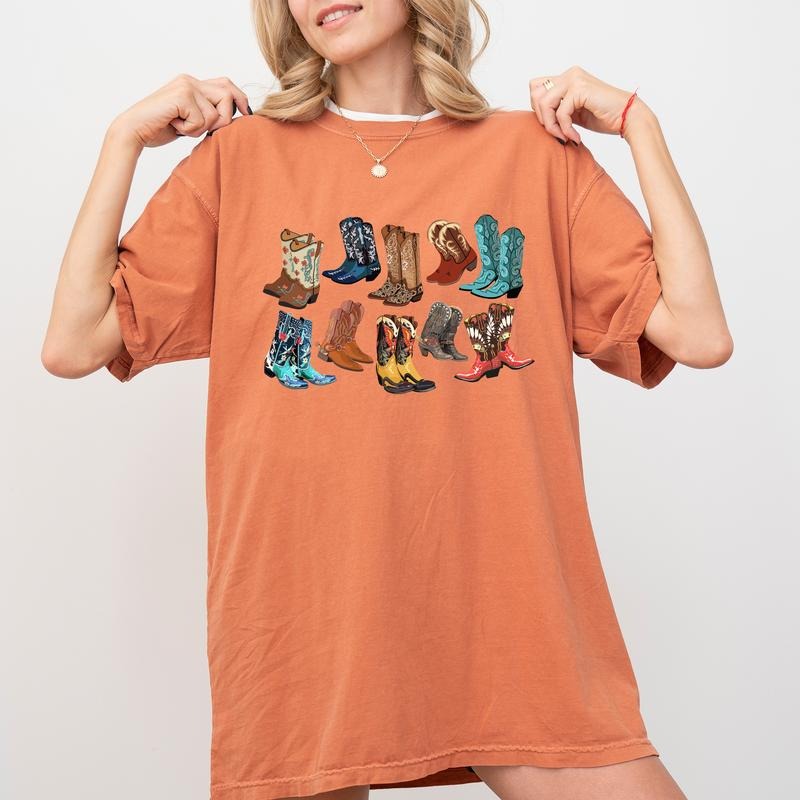 Cowgirl Retro Boots Shirt, Vintage Howdy Shirt, Western Cowgirl Boots Tee, Scootin' Spooky  Graphic Printed Tee,...
