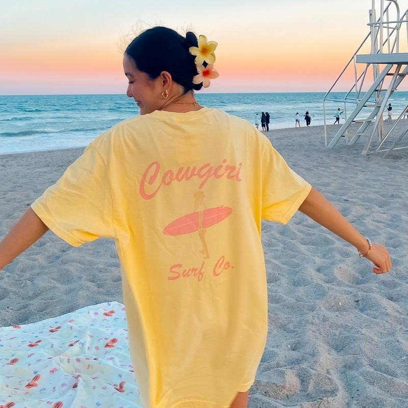Cowgirl Surf Co. Shirt, Coastal cowgirl aesthetic, cowgirl beach days, beach oversized t-shirt Comfort Cotton Hoodie...