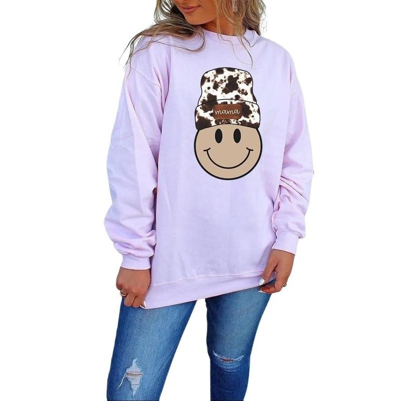 Cowhide Beanie Mama Happy Face Unisex NuBlend Crew Sweatshirt Shirt Hoodie | PrintMintTees.com