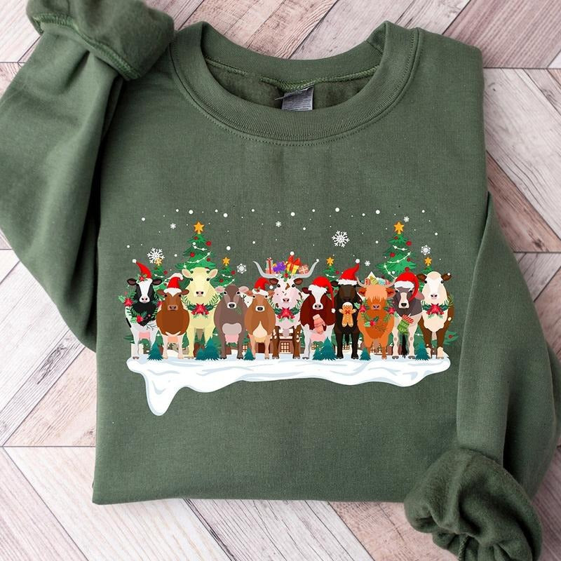 Cows Christmas Crewneck Sweatshirt, Hoodie, T-shirt | PrintMintTees.com