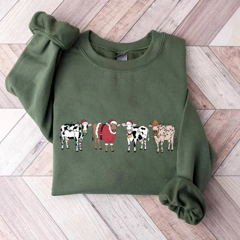 Cows Christmas Sweatshirt, Hoodie, Tshirt, Cute Christmas 2024 Gifts | PrintMintTees.com