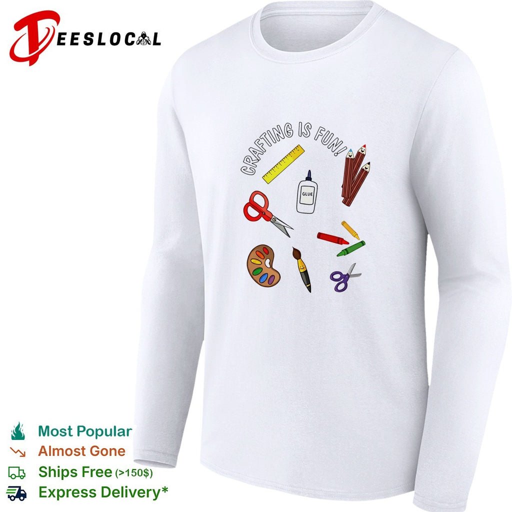 Crafting is fun art supplies scissors glue paintbrush school theme kids shirt