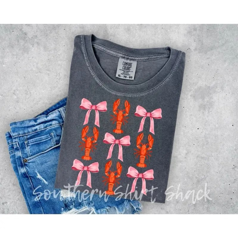 Crawfish & Bows t shirt | pepper comfort colors shirt | crawfish season t shirt Hoodie Sweatshirt | PrintMintTees.com