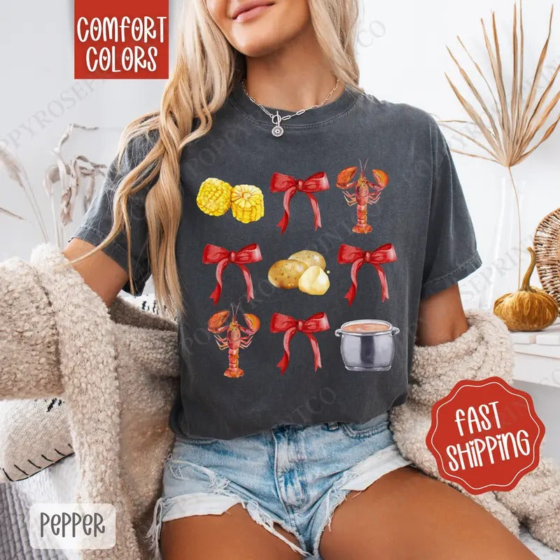 Crawfish Coquette Shirt Comfort Colors Crawfish Cute T-Shirts, Hoodie, Sweatshirt
