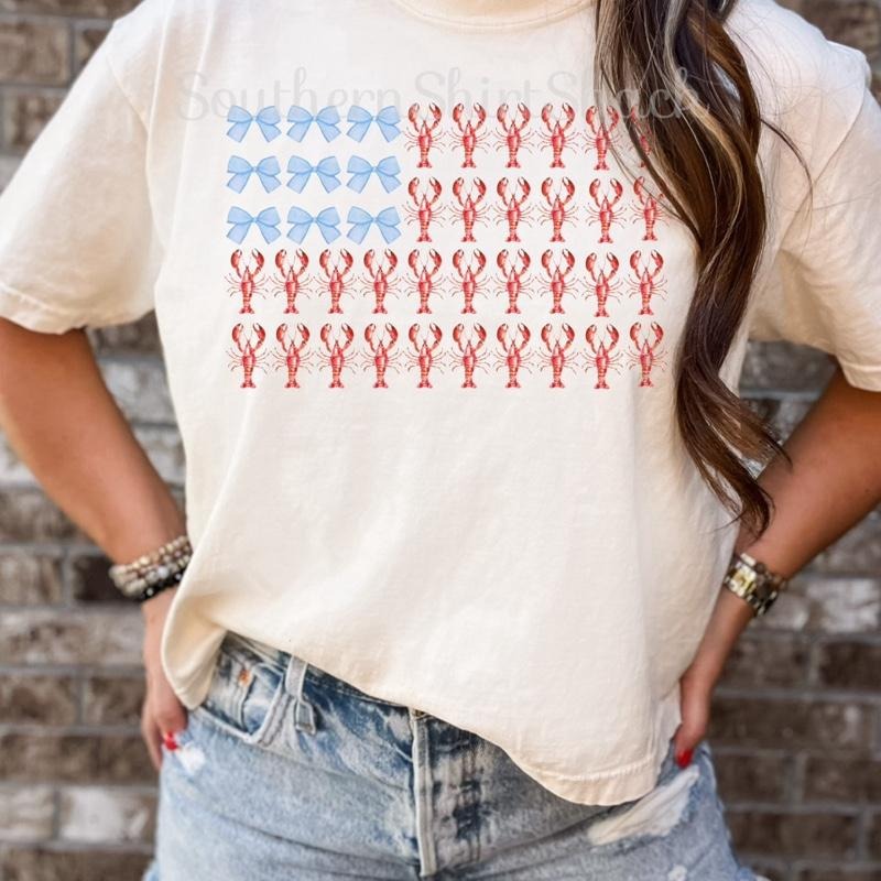 Crawfish Flag Bow T shirt  | Ivory comfort colors T shirt top Hoodie Sweatshirt | PrintMintTees.com