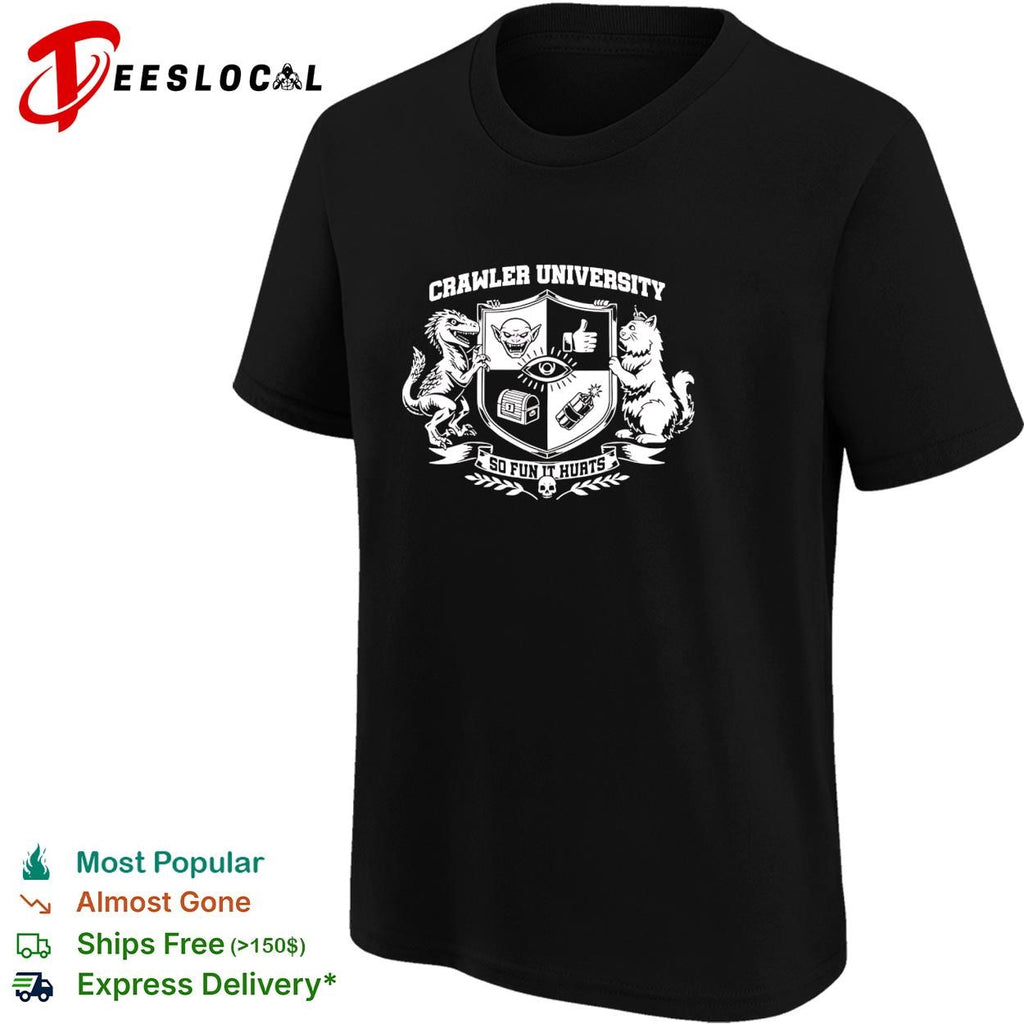 Crawler University dinosaur cat crest so fun it hurts shirt