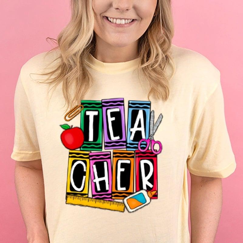 Crayon Colors Teacher Adult Soft-Tek Blend T-Shirt Hoodie Sweatshirt | PrintMintTees.com