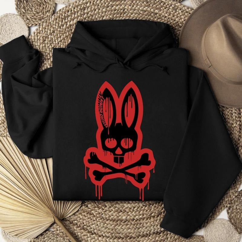 Crazy Bunny Hoodie, Psycho Bunny Skull & Blood Bone, Punk, Cool Shirt Sweatshirt | PrintMintTees.com