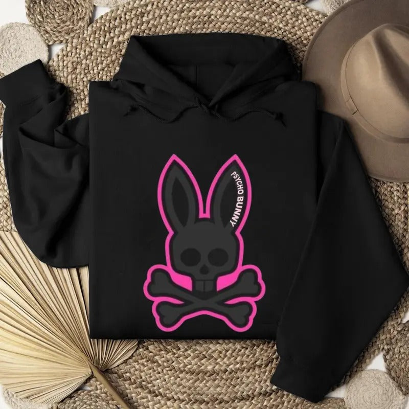 Crazy Bunny Unisex Hoodie, Psycho Bunny Skull & Bone, Punk, Cool Shirt Sweatshirt | PrintMintTees.com