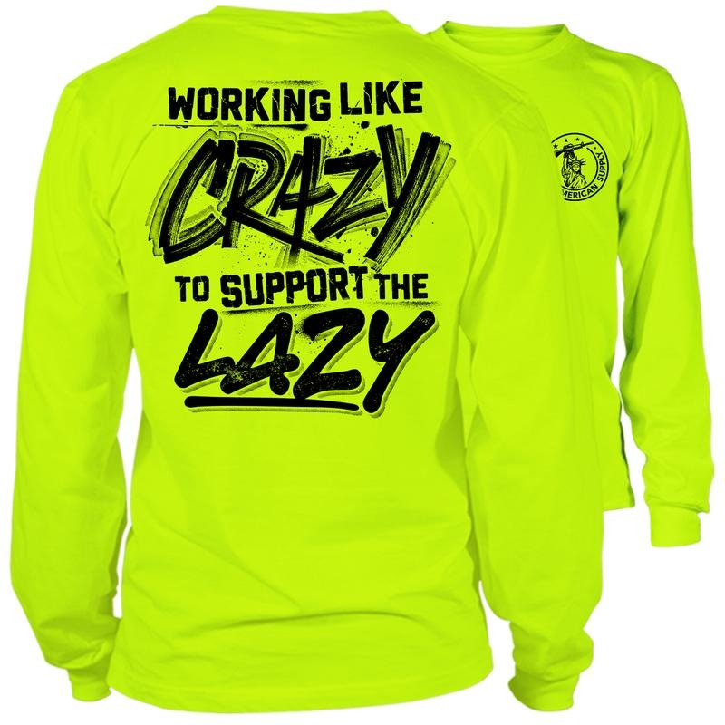 Crazy Long Sleeve High Visibility Work T-Shirt, Cotton Poly Premium Blend