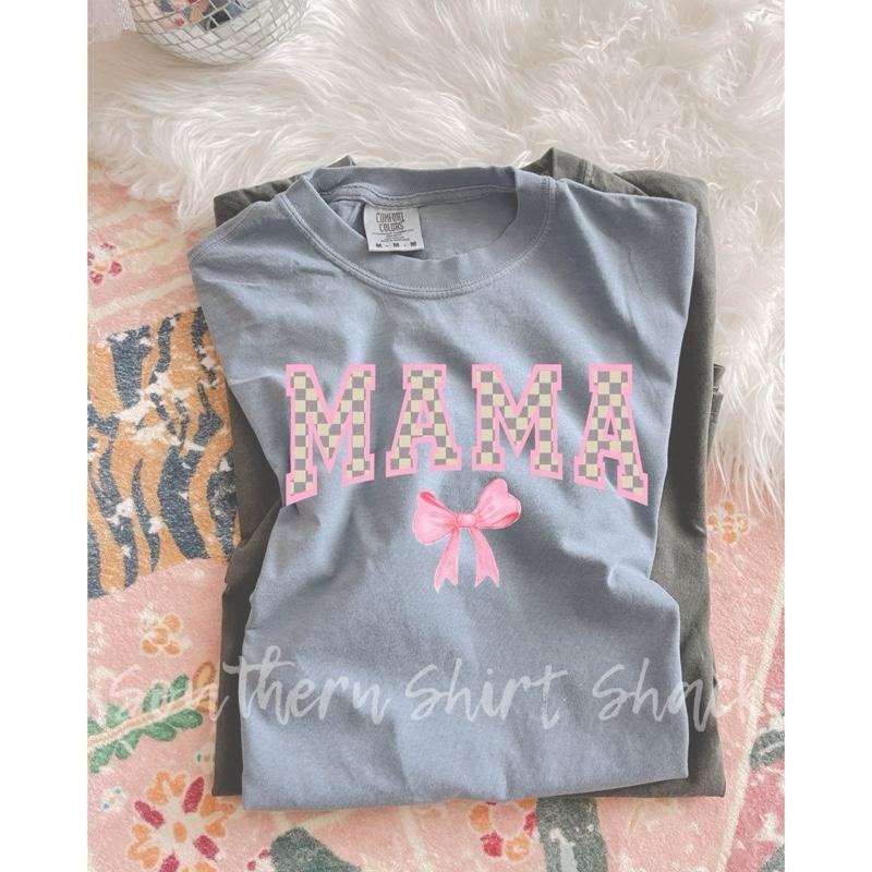Cream checkered coquette mama T shirt  | Granite comfort colors t shirt Hoodie Sweatshirt | PrintMintTees.com