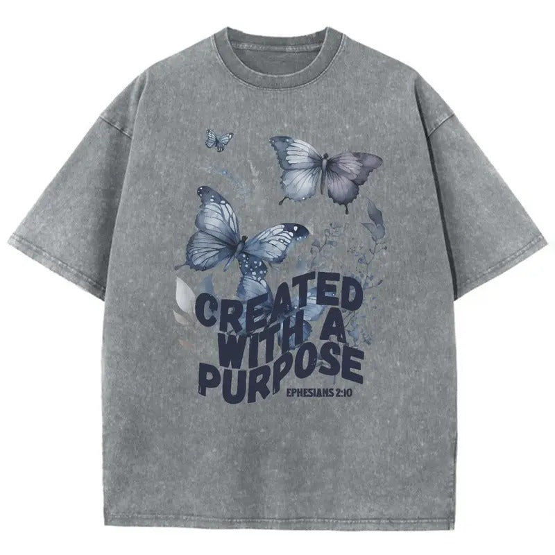 Created With A Purpose Unisex Washed T-Shirt, Christian Jesus  t shirts, Vintage 90s Graphic Tee Gift Cotton Top...