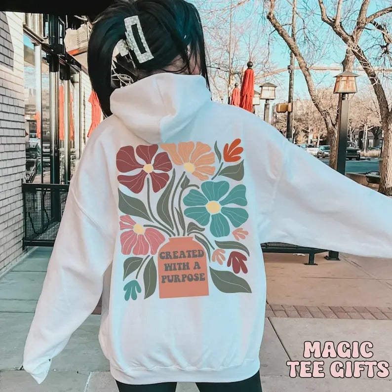 Created with a purpose Boho Christian Hoodie Bible Verse Christian Sweatshirts Jesus Hoodie Church hoodie Trendy Hoodie...