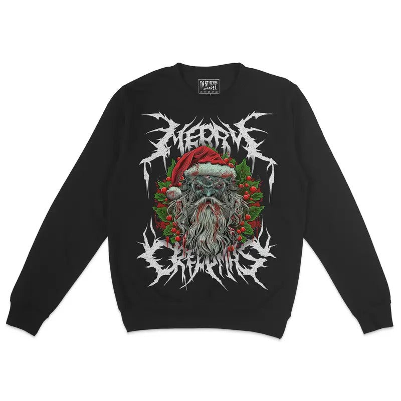 Crewneck Sweatshirt - Merry Creepmas Santa, Spooky X-Mas, Unisex, Sweater Shirt Hoodie | PrintMintTees.com
