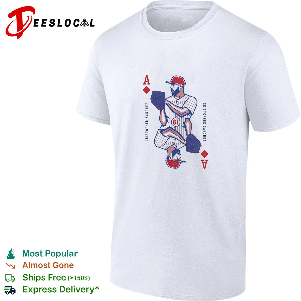 Cristopher Sanchez Philadelphia Phillies holding baseball ace of diamonds shirt