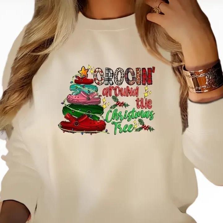 Crocin Around The Christmas Tree Sweatshirt, Trendy Christmas Tree Sweatshirt for Women Cotton Casual Shirt Hoodie