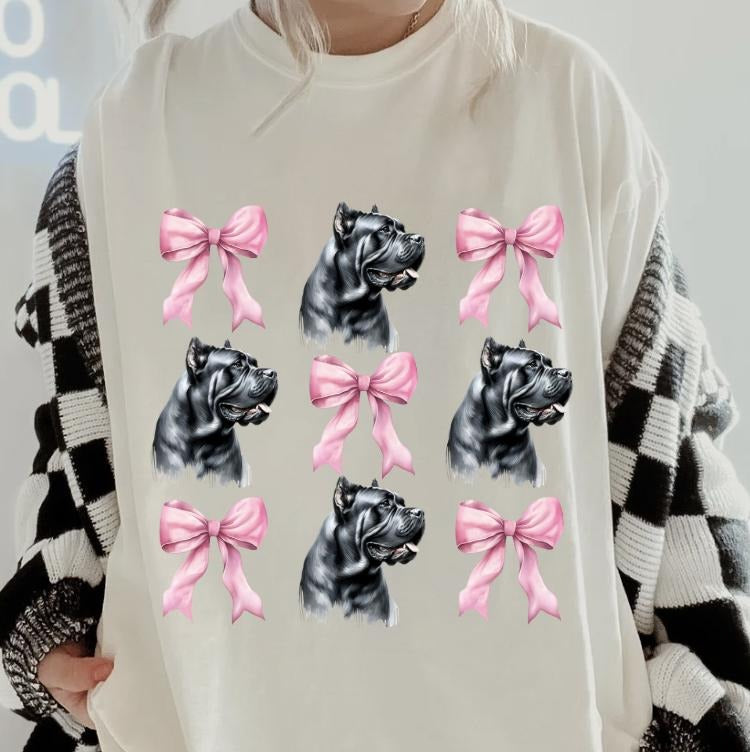 Cropped Eared Cane Corso with bows Shirt ~ Unisex Apparel Relaxed Fit Printed In The USA Clothing Womenswear Casual...