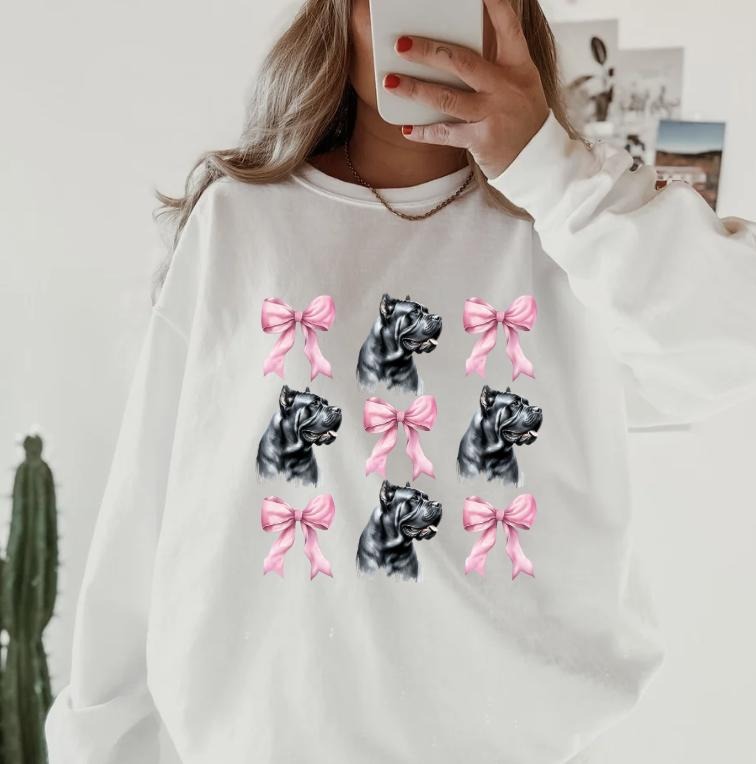 Cropped Eared Cane Corso with bows Sweatshirt ~ Sweatshirt Unisex Apparel Relaxed Fit Printed in the USA Clothing...
