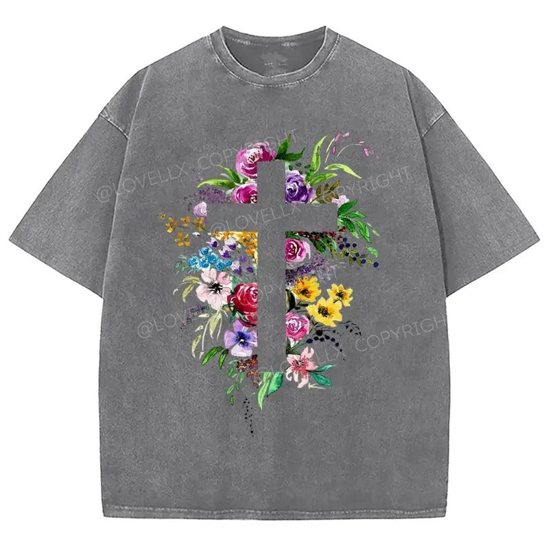 Cross Washed T-Shirt, Christian t shirts, Christian Jesus  t shirts, Vintage 90s Graphic Tee Gift Cotton Top, Mineral...