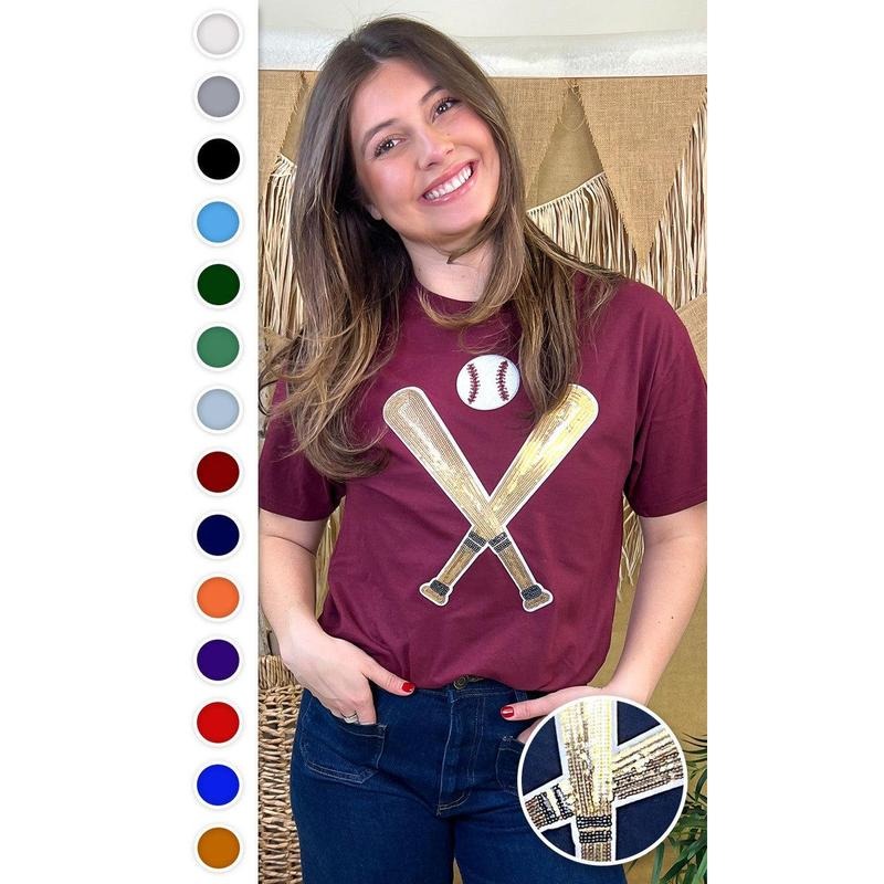 Crossed Bats Sequin Baseball Graphic T-Shirt Hoodie Sweatshirt | PrintMintTees.com