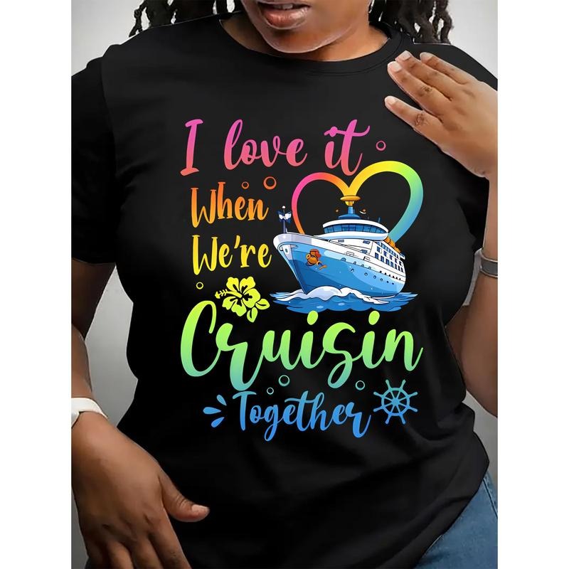 Cruise Travel Graphic Print T-Shirt, Short Sleeve Crew Neck Casual Top For Summer & Spring, Women's Clothing style 02...