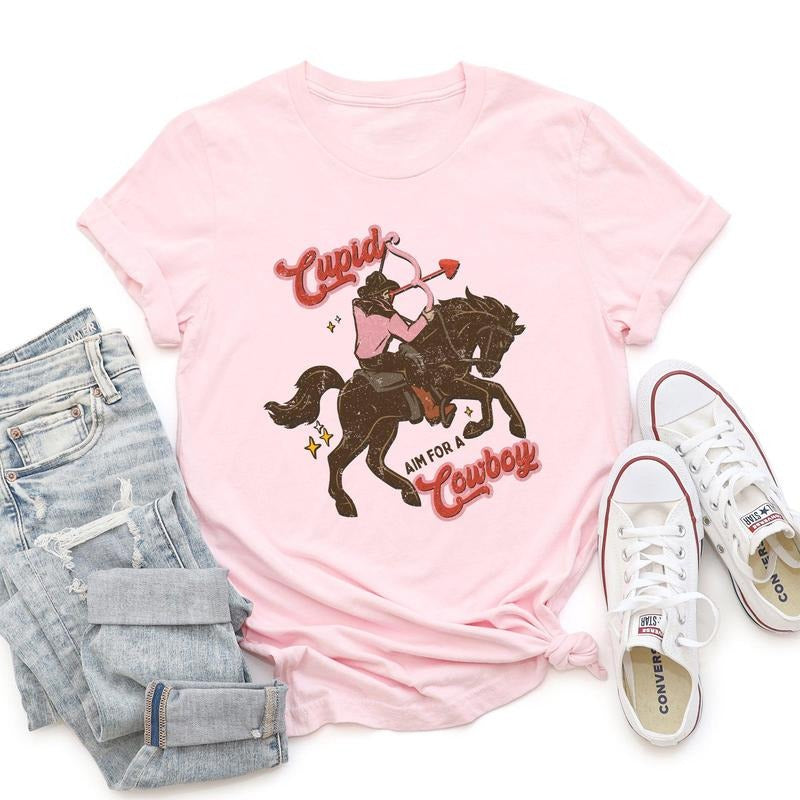 Cupid Aim For A Cowboy, Horse, Western, Country, Super Soft Tshirt, Valentine's Day Hoodie Sweatshirt | PrintMintTees.com