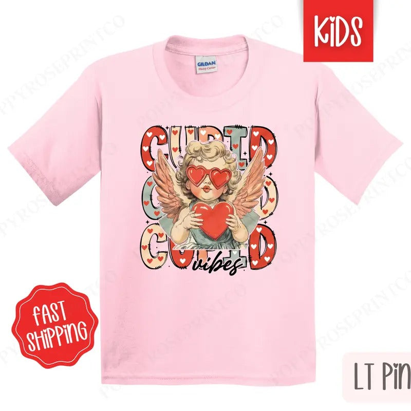 Cupid Vibes Kids Shirt - Valentine's Day Children's Tshirt - Youth Holiday Tee Gildan Hoodie, Sweatshirt | PrintMintTees.com