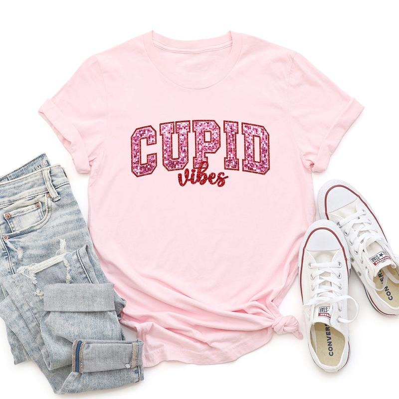 Cupid Vibes, Collegiate, Love, Super Soft Tshirt, Valentine's Day Hoodie, Sweatshirt | PrintMintTees.com