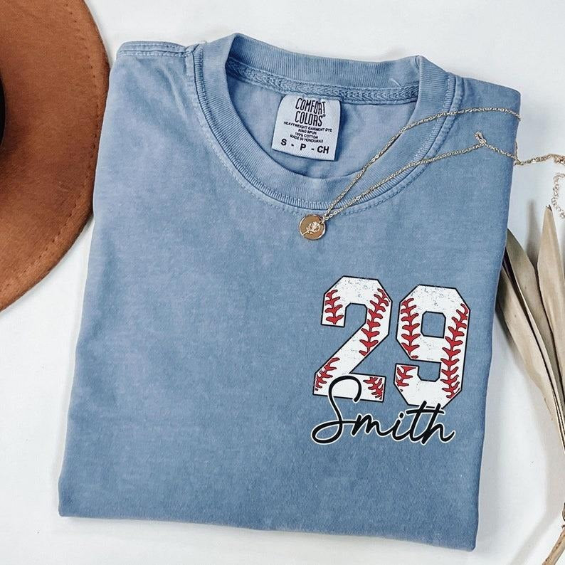 Custom Baseball Pocket Shirt, Baseball Comfort Colors , Personalized Baseball Number Shirt, Baseball Gift, Baseball Fan...