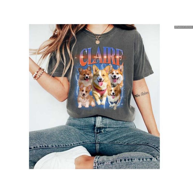 Custom Comfort Retro Dog Shirt, Personalized Pet Tee, Custom Photo 90s Graphic, Bootleg Rap Dog Shirt, Custom Design...