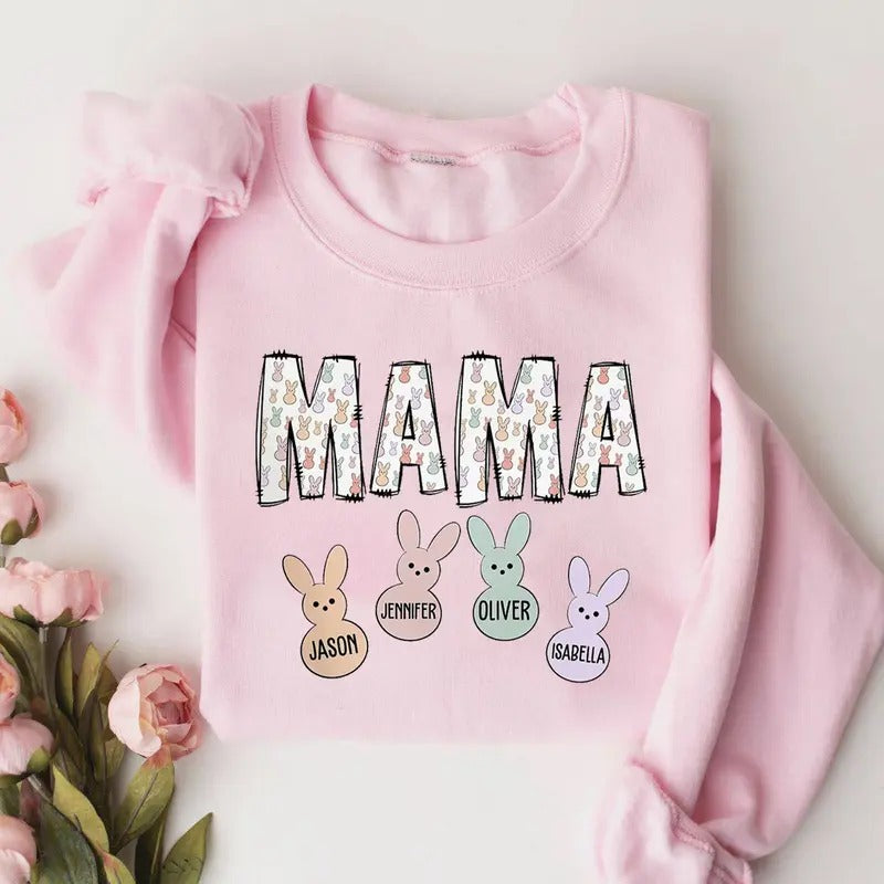 Custom Easter Mama Sweatshirt, Mom Easter Shirt, Mama Easter Sweatshirt, Cute Easter Shirt, Mamas Bunnies Sweatshirt,...