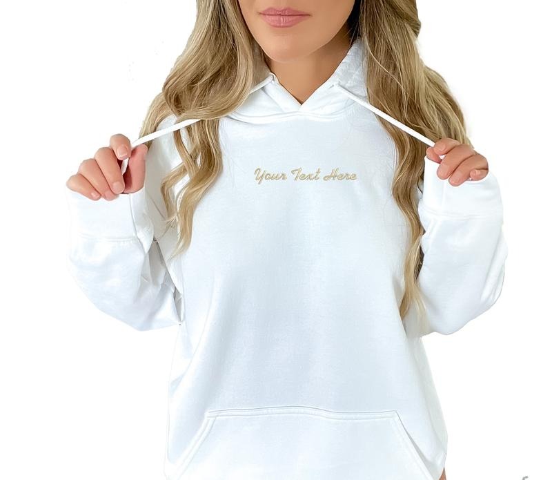 Custom Embroidered Enter Your Own Text Personalized Cotton Blend Customized Hooded Embroidered Text Long Sleeves Womenswear Comfort Casual Tops Lady T-Shirts, Hoodie, Sweatshirt