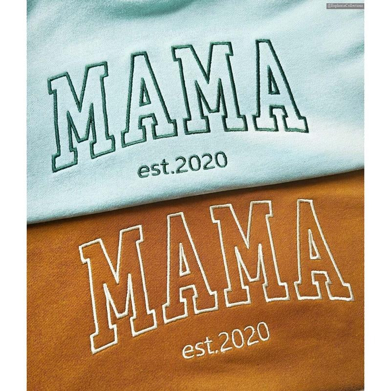 Custom Embroidered Mama Sweatshirt with Kids Name on Sleeve, Personalized Mom Sweatshirt , Global Trending Outfits Shirt...