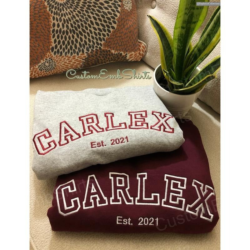Custom Embroidered Name Sweater, Hoodie - Dad Mom Family Sweatshirt - Personalized Embroidery - Varsity Text