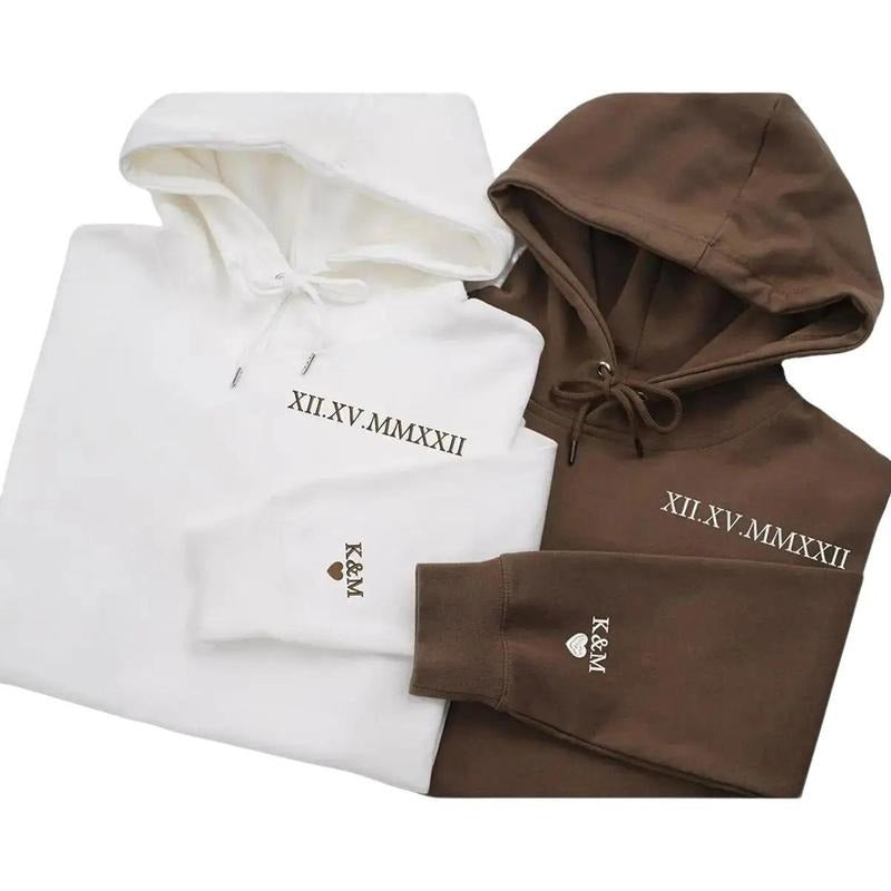 Custom Embroidered Roman Numeral Crewneck Sweatshirt Hoodie, Couples Gift, Personalized Date and Initial Hoodie ,...