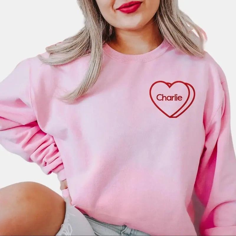 Custom Embroidered Valentines Day Sweatshirt, Valentines Day Heart Monogram Crewneck or Hoodie, Custom Embroidered Heart...