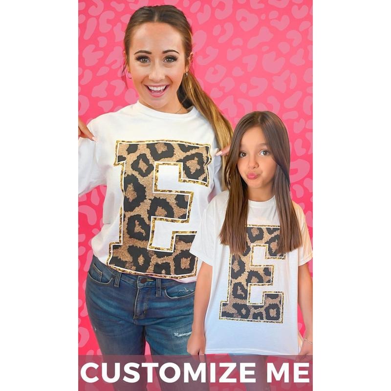 Custom Leopard Glitter Initial Graphic T-Shirt Hoodie Sweatshirt | PrintMintTees.com