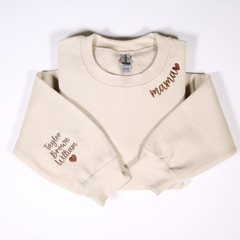 Custom Mama Embroidered Sweatshirt With Kids Names On Sleeve, Personalized Mom Embroidery Hoodie, Birthday Mommy Outfits,...