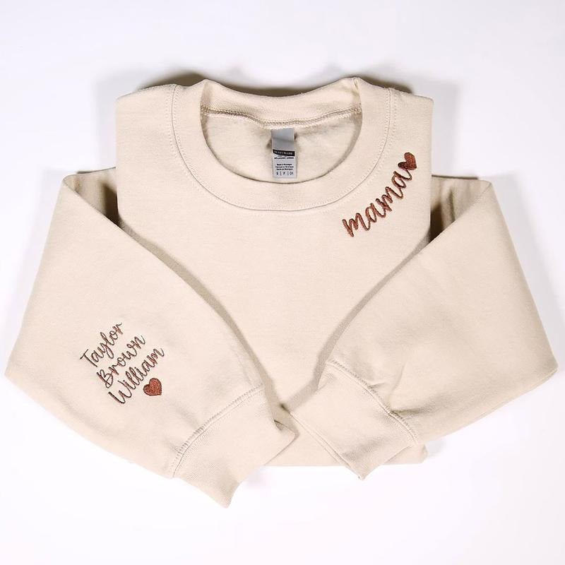 Custom Mama Embroidered Names Sleeve Personalized Mom Embroidery Mommy Shirt Pregnancy Mom New Mama T-Shirts, Hoodie, Sweatshirt